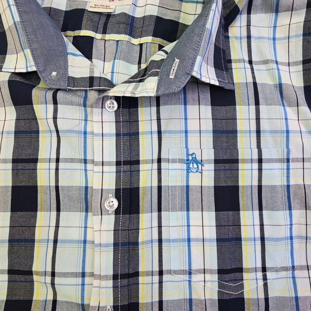 Original Penguin Mens XL Heritage Slim Fit Plaid Short Sleeve Button Down Shirt - Picture 9 of 10